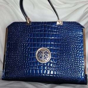 Dasein navy blue faux leather briefcase pu…